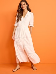 White Lace Trim Button Through Dress - Image 1 of 4
