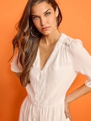 White Lace Trim Button Through Dress - Image 3 of 4