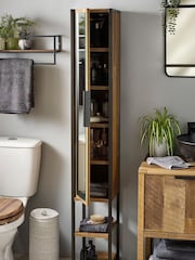 Natural Bronx Tall Boy Shelf Mirrored Storage Unit - Image 2 of 3
