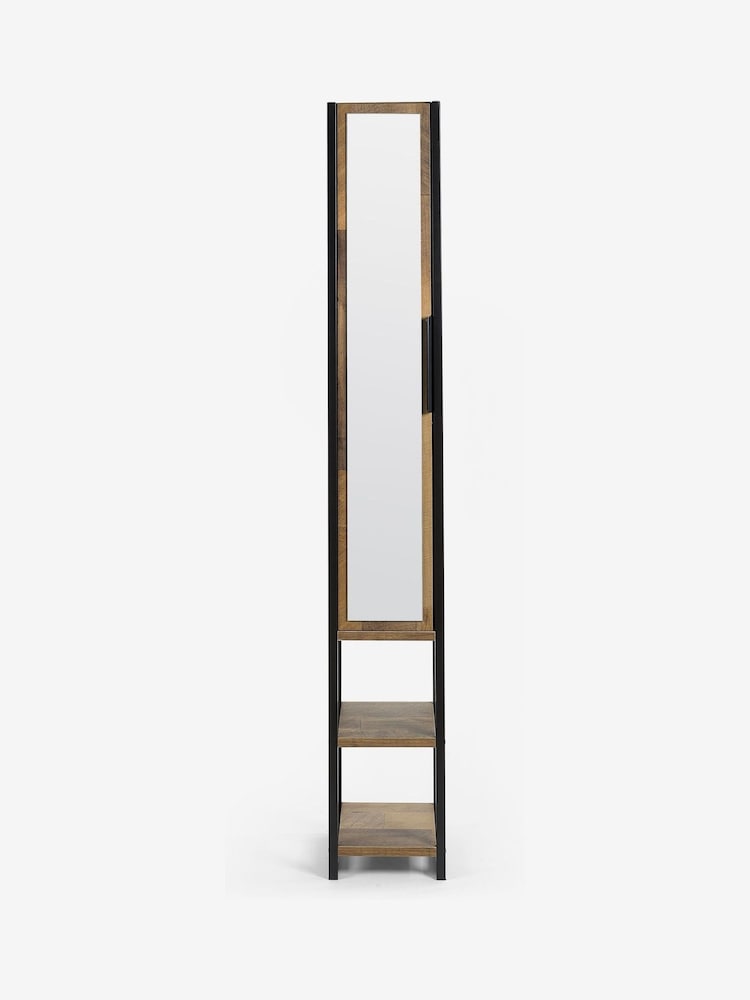 Natural Bronx Tall Boy Shelf Mirrored Storage Unit - Image 3 of 3