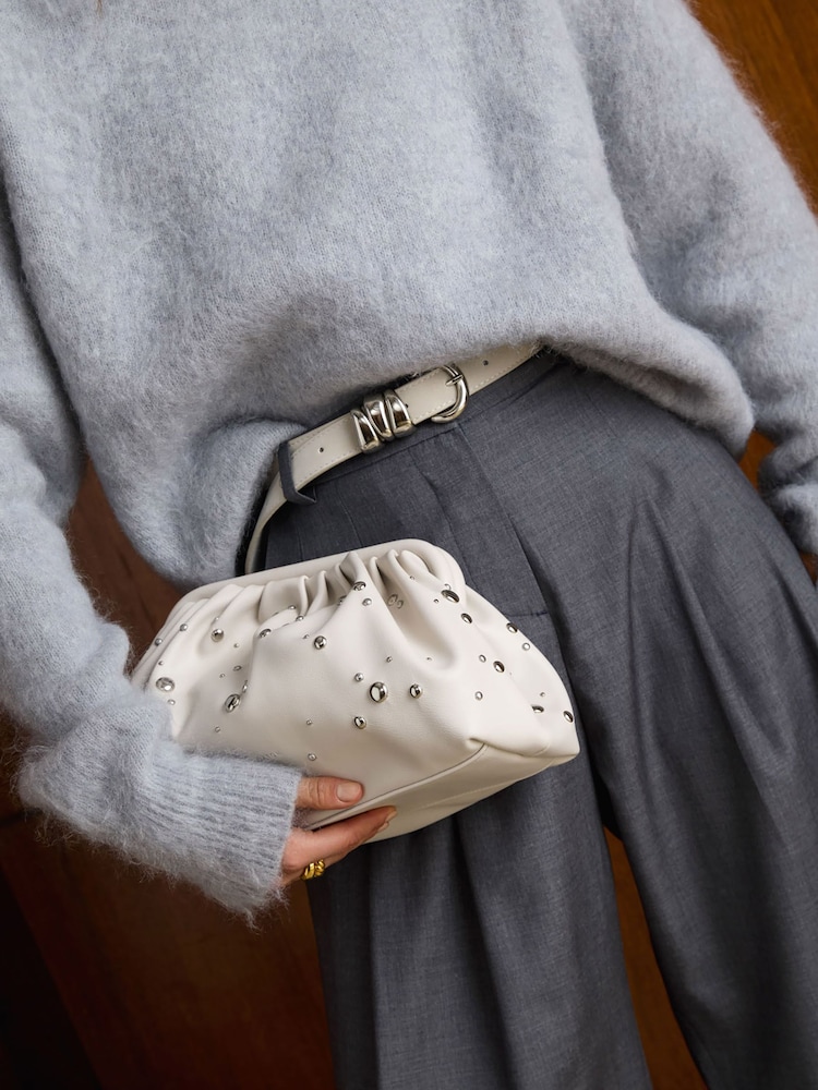 Katie Loxton White Paloma Studded Clutch Bag - Image 1 of 8 Katie Loxton White Paloma Studded Clutch Bag - Image 1 of 8
