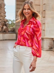 Sosandar Red Blouson Sleeve Shirt - Image 2 of 5