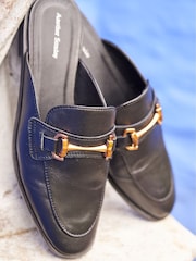 Another Sunday Slip On Black Loafers With Gold Buckle Detail - Image 2 of 5