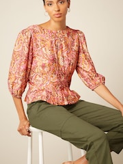 Cream Paisley Print Pintuck Detail Blouse - Image 1 of 5