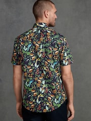 Blue/Green Monkey Regular Fit Short Sleeve Signature 'Ferno' Italian Printed Fabric Shirt - Image 2 of 8