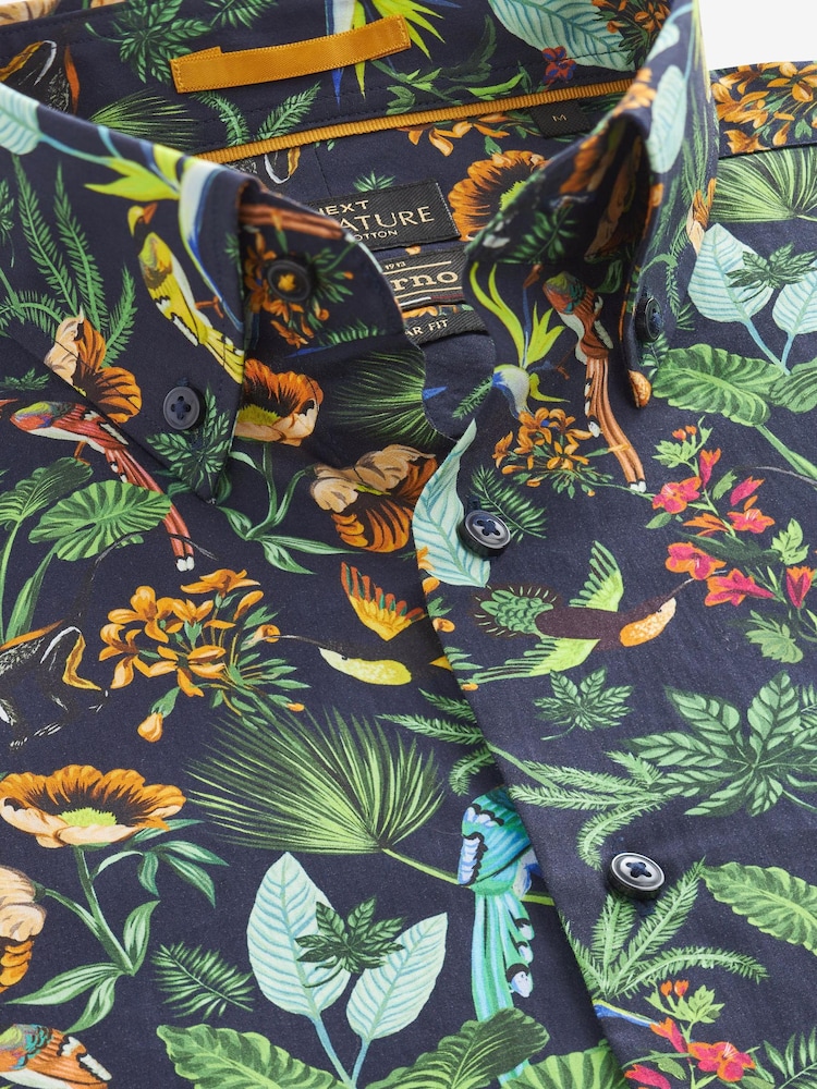 Blue/Green Monkey Regular Fit Short Sleeve Signature 'Ferno' Italian Printed Fabric Shirt - Image 6 of 8