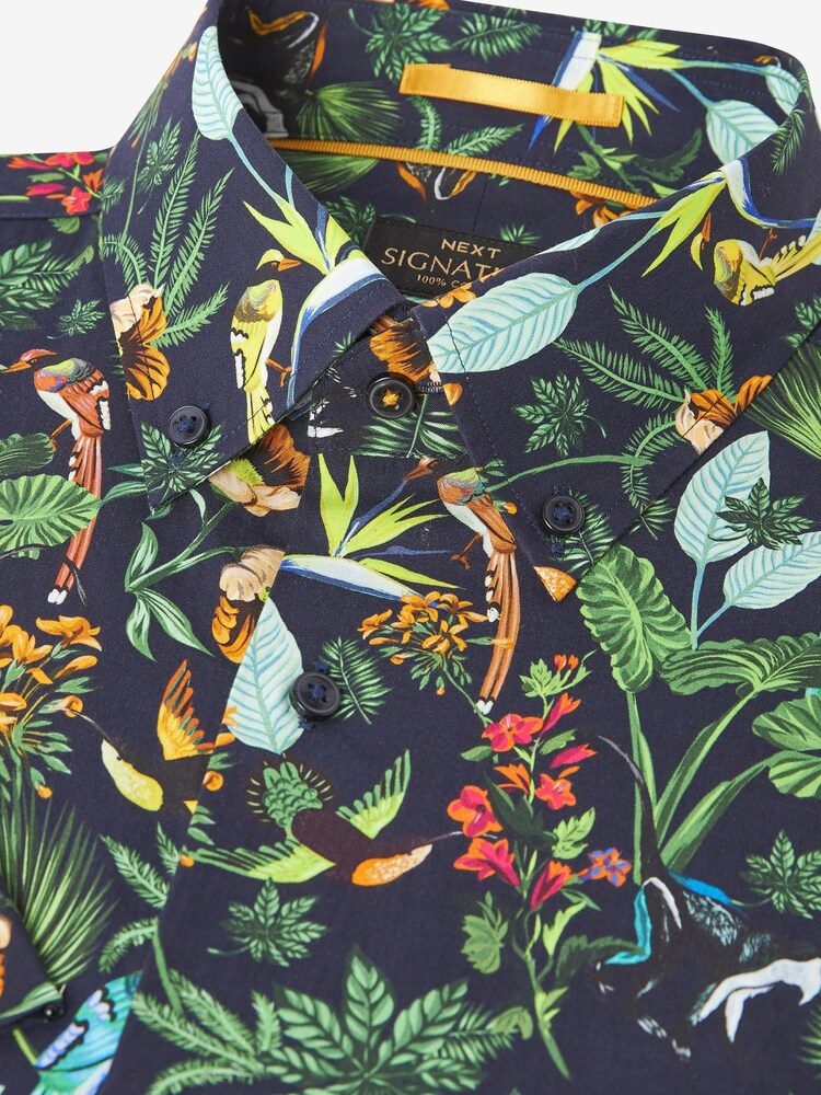 Blue/Green Monkey Regular Fit Short Sleeve Signature 'Ferno' Italian Printed Fabric Shirt - Image 7 of 8