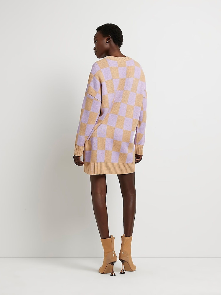 River Island Purple Checked Out Jumper Dress - Image 2 of 5