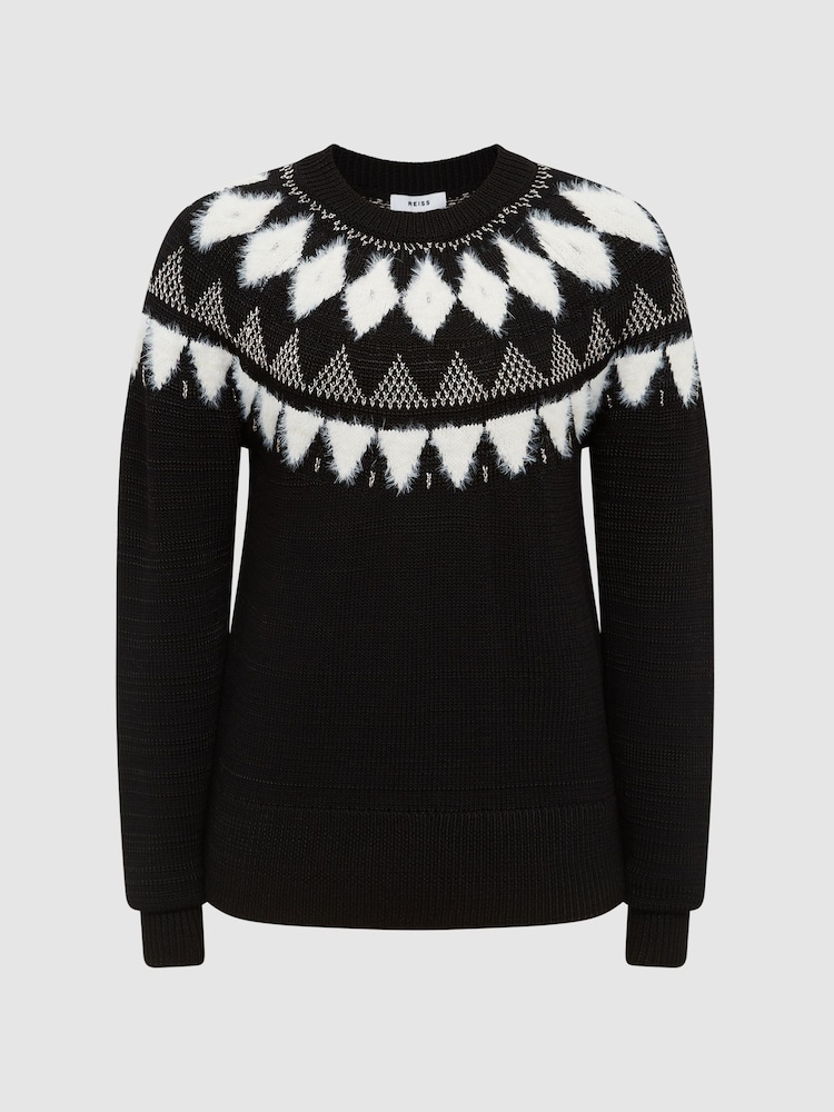 Reiss Black Holly Fairisle Pattern Metallic Jumper - Image 2 of 6