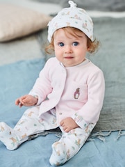 JoJo Maman Bébé Pink 3-Piece Flopsy Bunny Sleepsuit, Jacket & Hat Set - Image 1 of 9