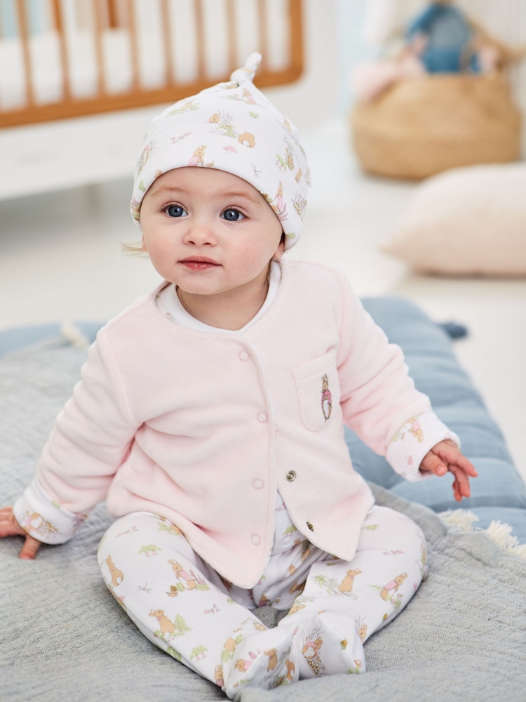 JoJo Maman Bébé Pink 3-Piece Flopsy Bunny Sleepsuit, Jacket & Hat Set - Image 2 of 9