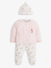 JoJo Maman Bébé Pink 3-Piece Flopsy Bunny Sleepsuit, Jacket & Hat Set - Image 3 of 9