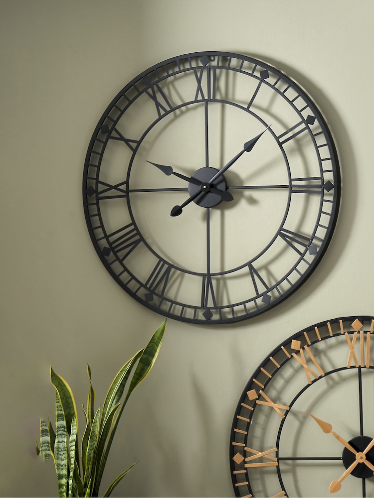 Pacific Black Round Metal Skeleton Wall Clock - Image 1 of 6 Pacific Black Round Metal Skeleton Wall Clock - Image 1 of 6