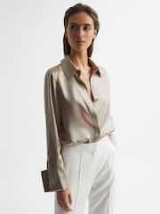 Reiss Champagne Haley Silk Shirt - Image 1 of 6