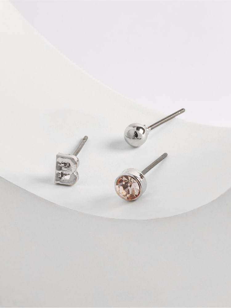 Silver Tone Initial Earrings 3 Pack - Image 1 of 4