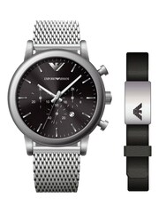 Emporio Armani Gents Silver Tone Watch & Bracelet Gift Set - Image 1 of 3