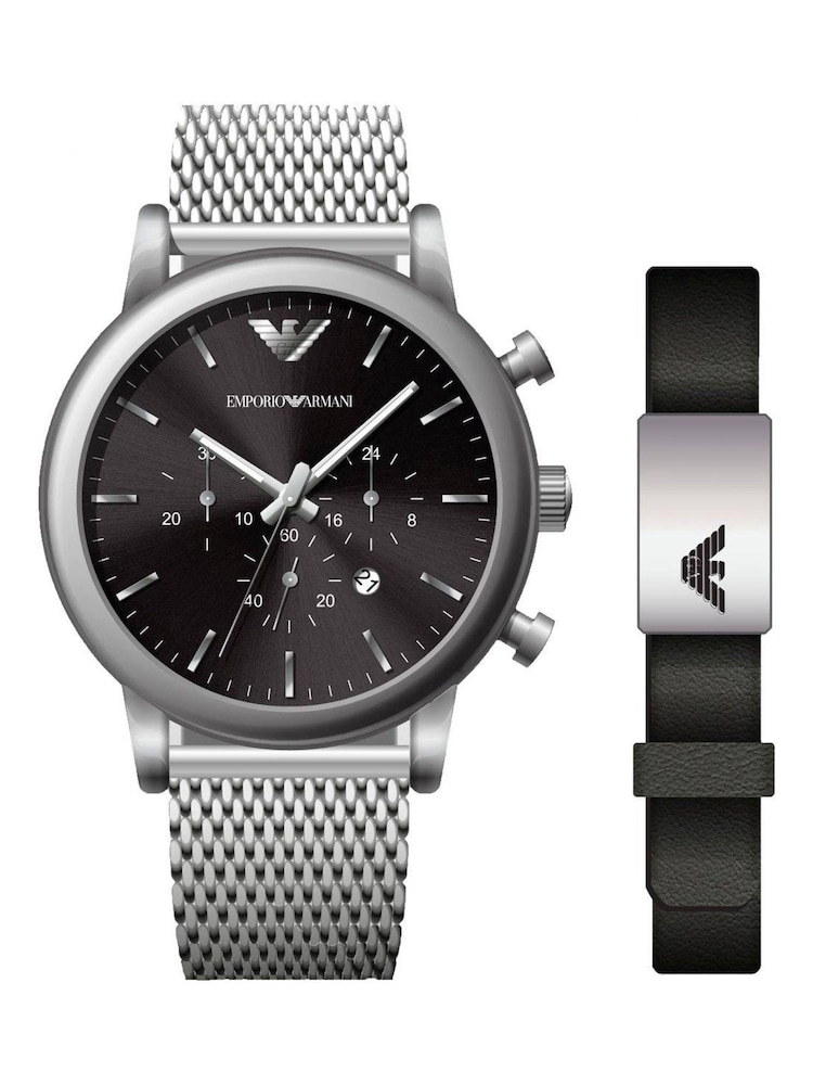 Emporio Armani Gents Silver Tone Watch & Bracelet Gift Set - Image 1 of 3