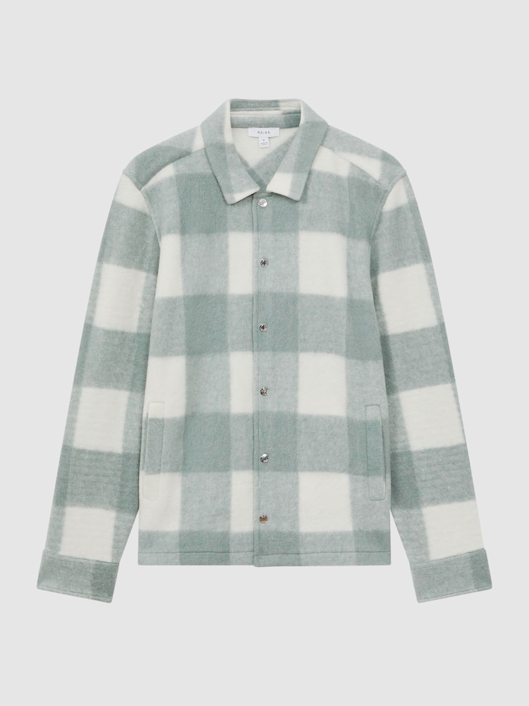 Reiss Sage/White Scott Brushed Check Overshirt - Image 2 of 4