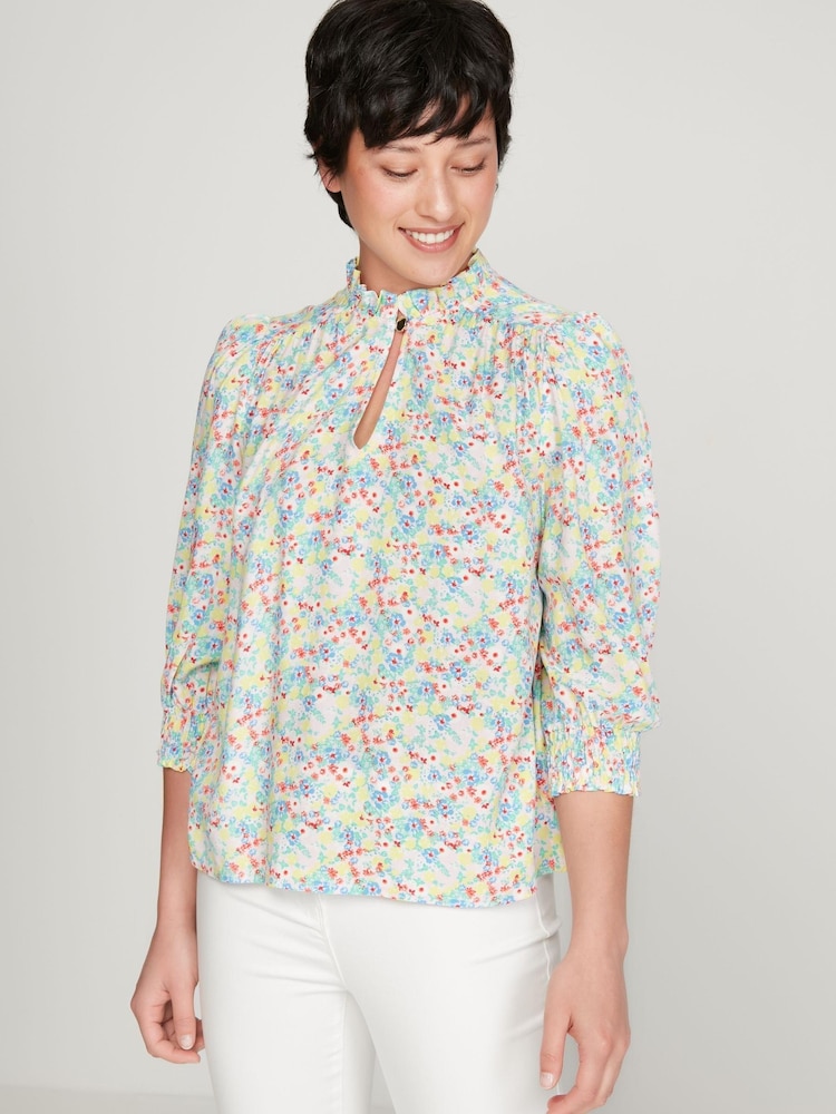 M&co Bluse mit Blümchenmuster und Schlüssellochausschnitt, Pink (Kurzgröße) - Bild 2 von 5 M&co Bluse mit Blümchenmuster und Schlüssellochausschnitt, Pink (Kurzgröße) - Bild 2 von 5