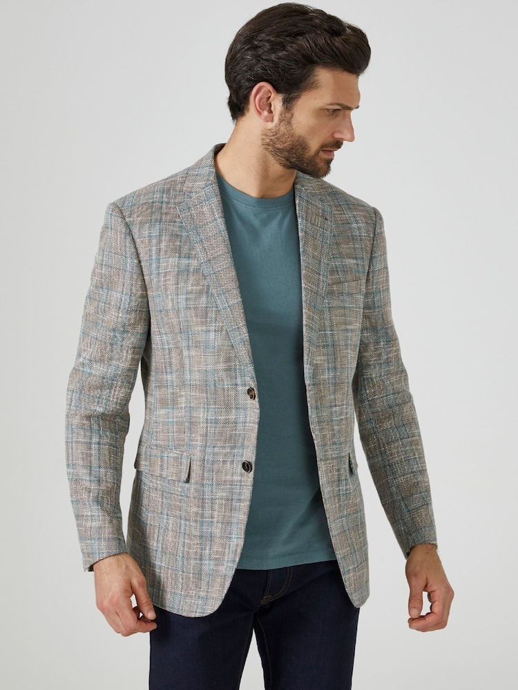 Skopes Mickelson Stone Blue Check Tailored Fit Jacket - Image 1 of 6
