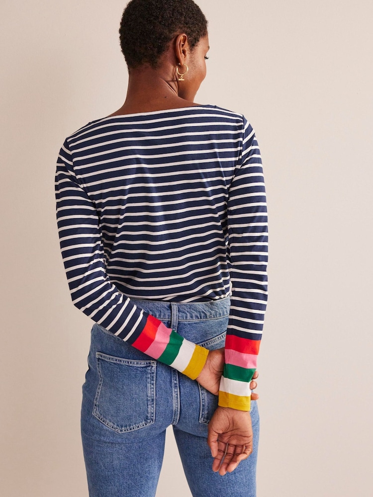 Boden Navy Blue 100% Cotton Long Sleeve Breton Top - Image 2 of 5