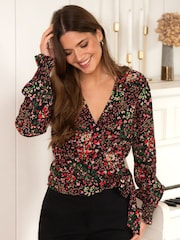 Pour Moi Black Laney Woven Wrap Blouse - Image 1 of 5