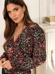 Pour Moi Black Laney Woven Wrap Blouse - Image 2 of 5