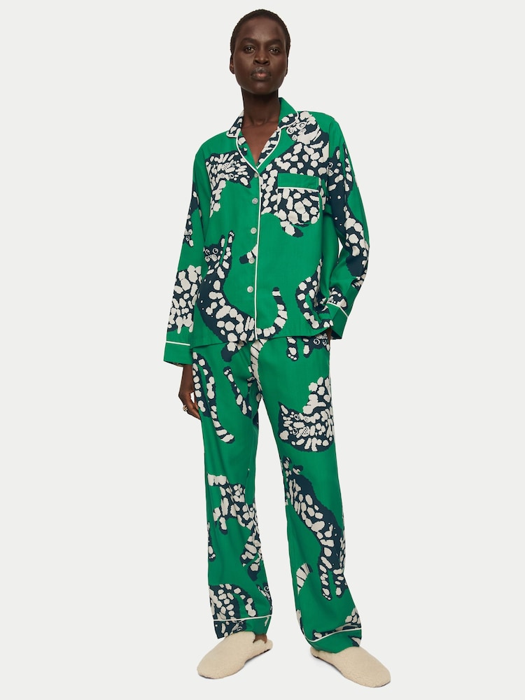Jigsaw Green Dancing Cats Modal Pyjama Set - Image 1 of 6