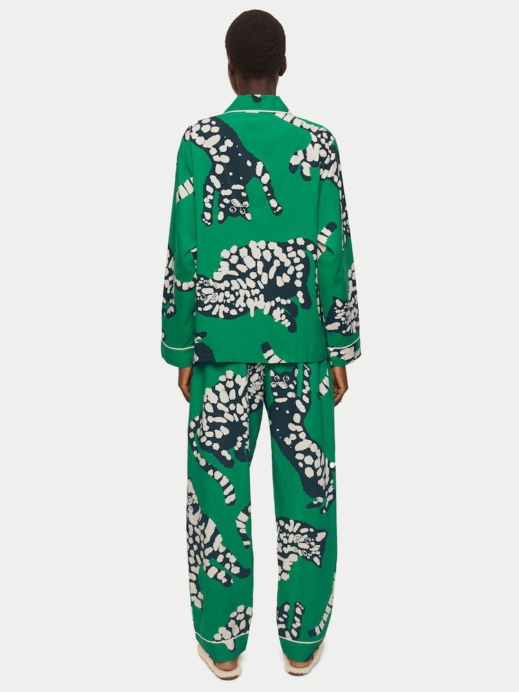 Jigsaw Green Dancing Cats Modal Pyjama Set - Image 2 of 6