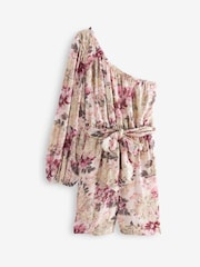 Rosa/Geblümt/Glitzernd/Jacquard - One Shoulder-Overall mit Bindegürtel - Bild 5 von 5