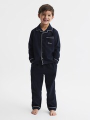 Reiss Navy Snooze 4-9 yrs Button-Through Piped Pyjama Top - Image 3 of 6
