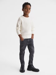 Reiss Ecru Marcus Senior Crew Neck Ribbed Wool Blend Jumper - Image 1 of 7