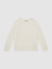 Reiss Ecru Marcus Senior Crew Neck Ribbed Wool Blend Jumper - Image 2 of 7