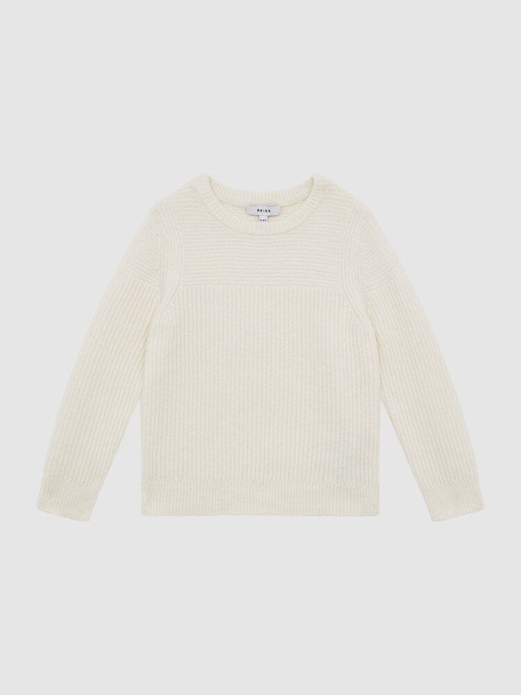 Reiss Ecru Marcus Senior Crew Neck Ribbed Wool Blend Jumper - Image 2 of 7