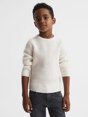 Reiss Ecru Marcus Senior Crew Neck Ribbed Wool Blend Jumper - Image 3 of 7