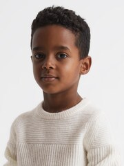 Reiss Ecru Marcus Senior Crew Neck Ribbed Wool Blend Jumper - Image 4 of 7