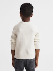 Reiss Ecru Marcus Senior Crew Neck Ribbed Wool Blend Jumper - Image 5 of 7