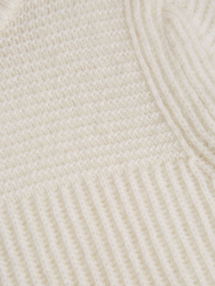Reiss Ecru Marcus Senior Crew Neck Ribbed Wool Blend Jumper - Image 7 of 7