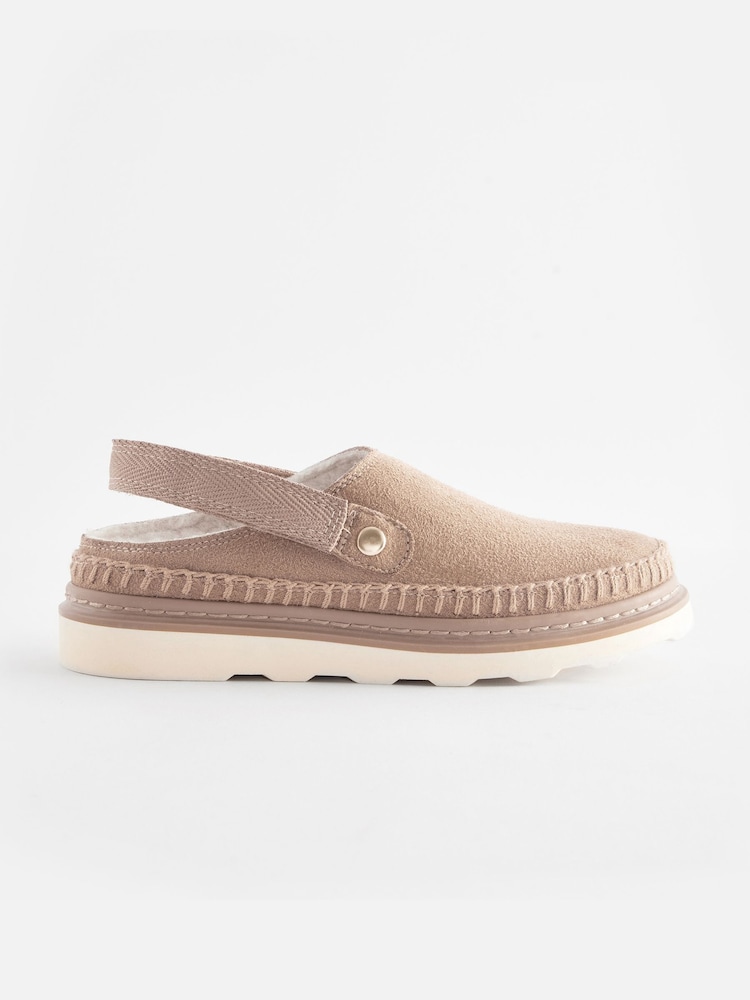 Neutral Beige Borg Lined Clogs - Image 2 of 5