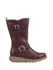Pavers Brown Wedge Heel Calf Boots - Image 1 of 5