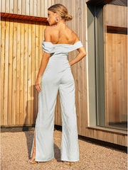 Chi Chi London Blue Bardot Jacquard Jumpsuit - Image 2 of 5