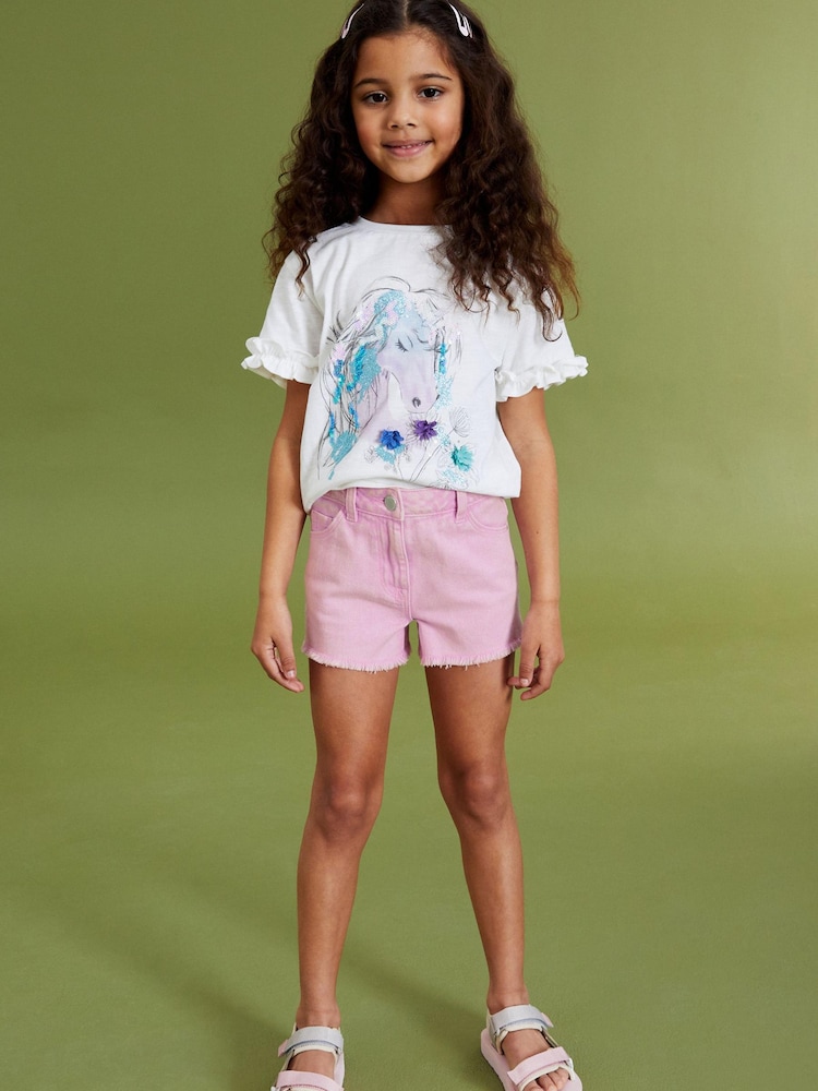 Pink Regular Length Frayed Edge Shorts (3-16yrs) - Image 2 of 6