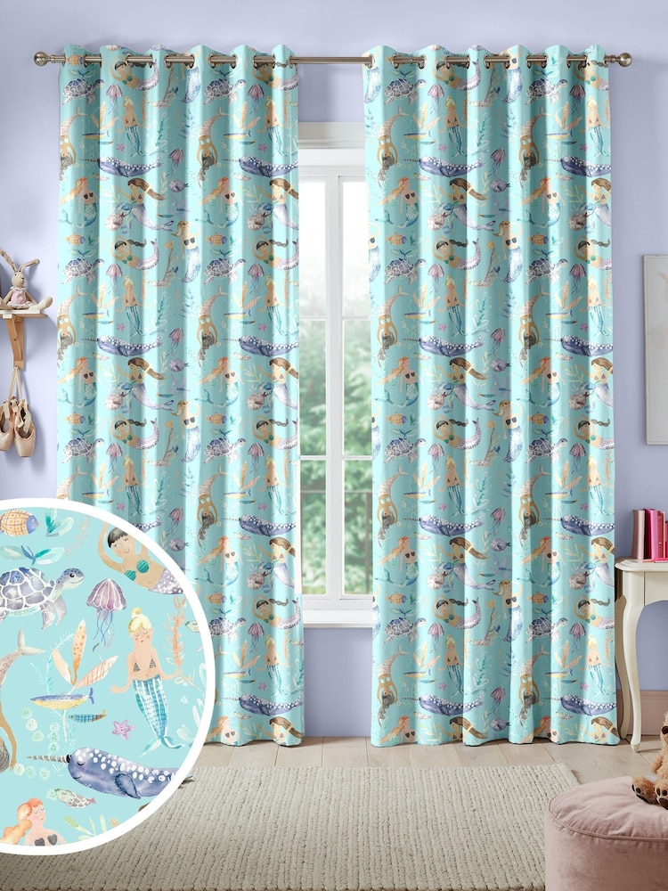 Voyage Aqua Blue Kids Mermaids Party Made To Measure Curtains - Image 1 of 9