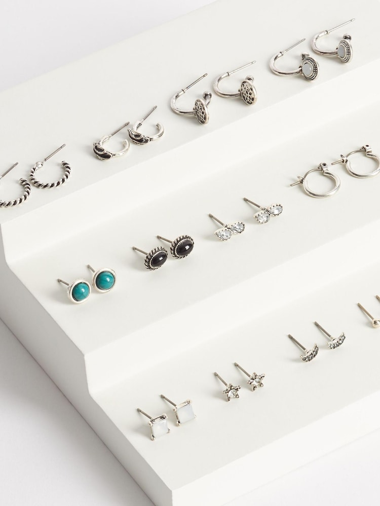 Silver Tone Hoop And Stud Earrings Pack - Image 1 of 1 Silver Tone Hoop And Stud Earrings Pack - Image 1 of 1