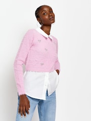 River Island Pink Fluffy Hybrid 100% Cotton Top - Image 1 of 5