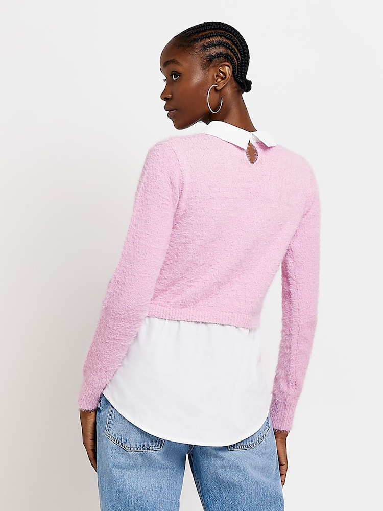 River Island Pink Fluffy Hybrid 100% Cotton Top - Image 2 of 5