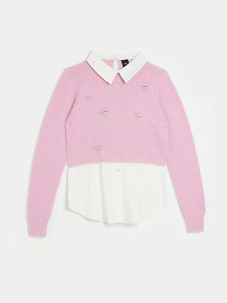 River Island Pink Fluffy Hybrid 100% Cotton Top - Image 5 of 5