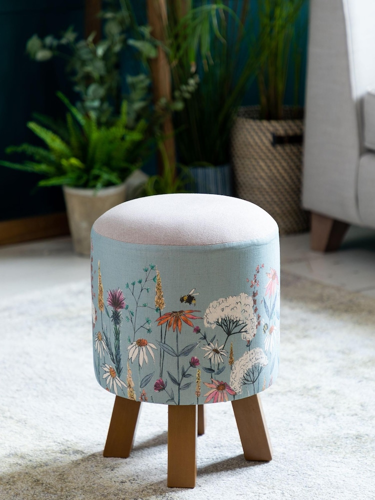 Voyage Blue Monty Hermione Cornflower Footstool - Image 1 of 2 Voyage Blue Monty Hermione Cornflower Footstool - Image 1 of 2