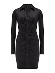 Pour Moi Black Bodycon Slim Fit Shirt Dress - Image 4 of 5