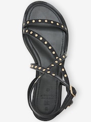 Black Forever Comfort® Leather Strappy Studded Flat Sandals - Image 5 of 6